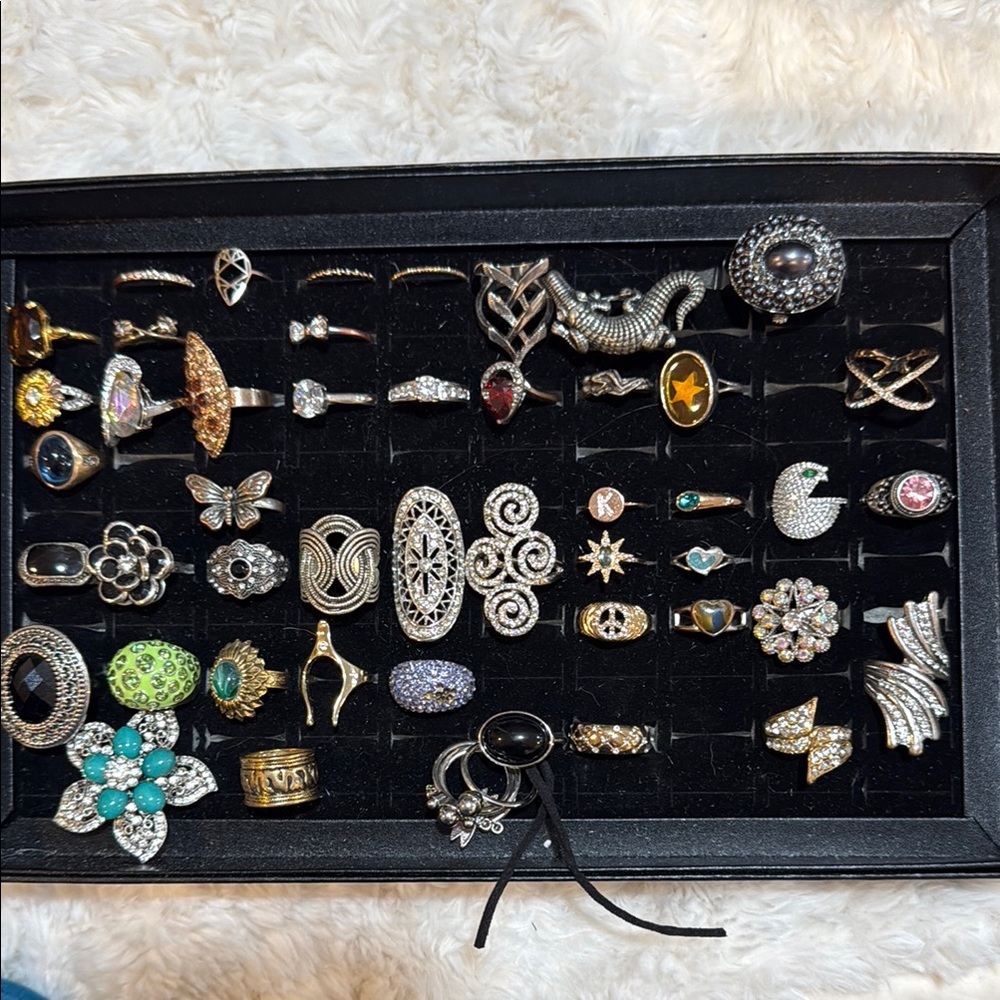 Gold and Silver Vintage-Inspired Rings with Floral Designs
